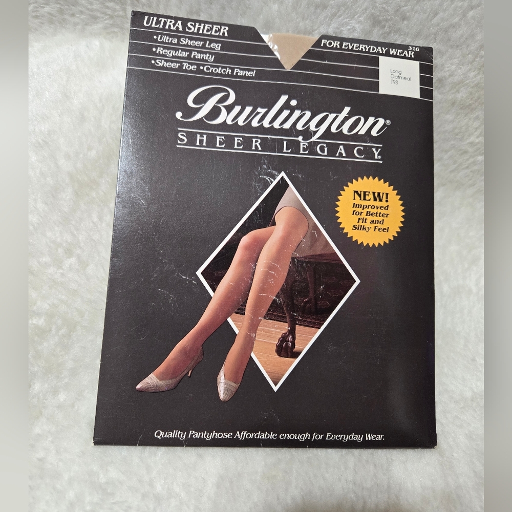Burlington Ultra Sheer Legacy Long Oatmeal Pantyhose NIP Size: Long